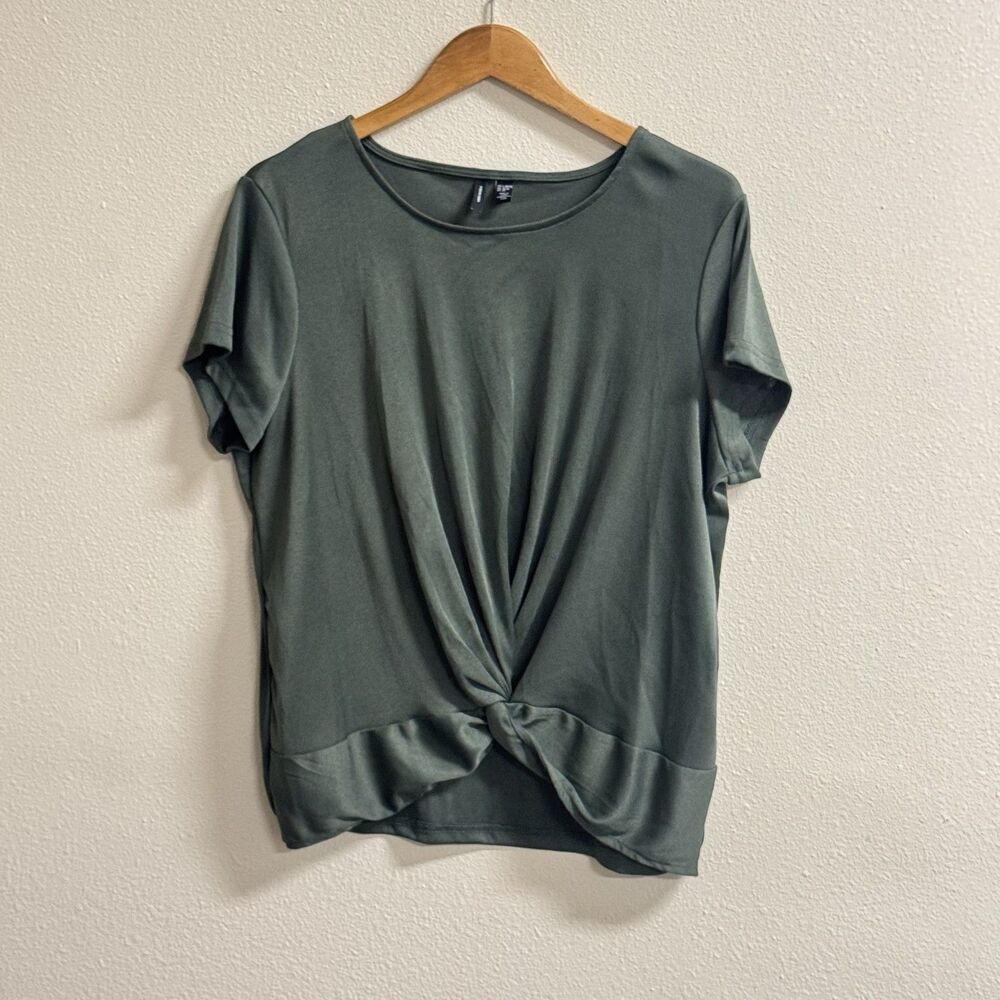 Vero Moda Curve 2X Green Twist Front Short Sleeve Stretch Blouse Top